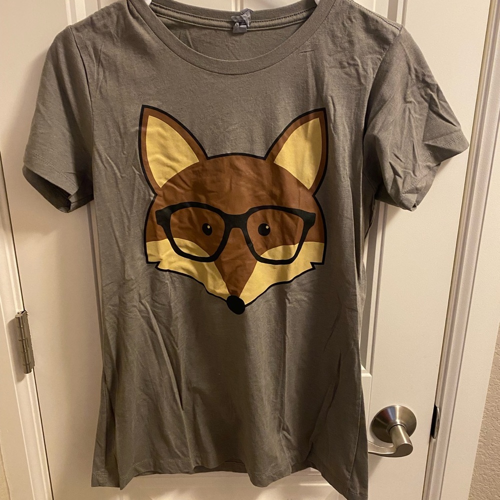 Next Level XL Top Juniors Brown Gray Shirt Fox Glasses T-shirt